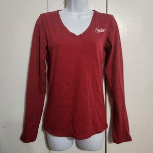 Nike OU Sooners Long Sleeve Top Women Small Red V-Neck Distressed Logo Graphic